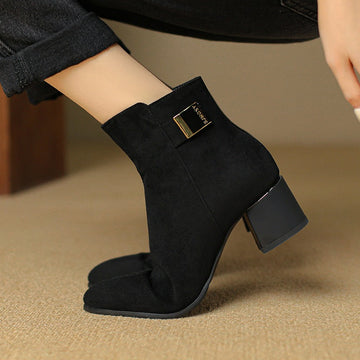 French Coarse And Small Short Boots Women's Autumn New Pointed Velvet Knight Boots Single Boots With Large Size Women's Boots High Quality Shoes